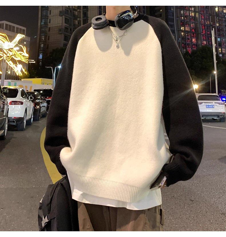 Men's High-End Color Block Heavyweight Cotton Hoodie - Autumn/Winter Style, Casual Loose Fit, Long Sleeve, Velvet Accents.