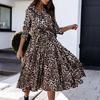Fashion Sexy Printed Long Dress Stand Collar Single Breasted Leopard Dress