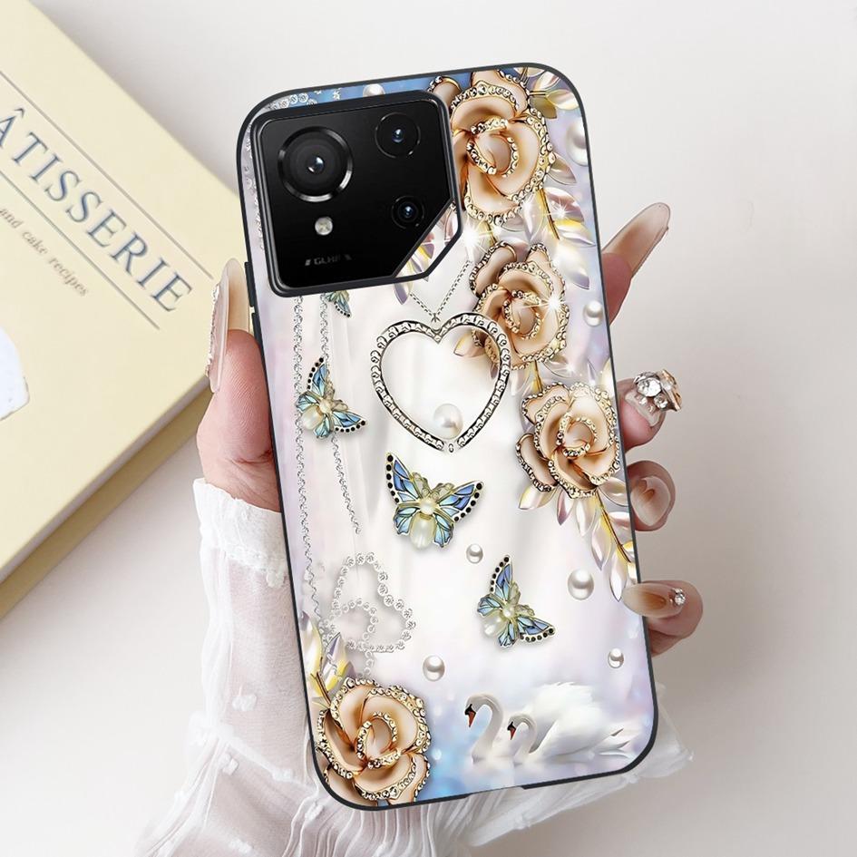For Asus Rog Phone 9 Pro 5G Case Popular Flower Cartoon Soft Black Silicone Shockproof Cover For Asus Rog Phone 9 FE Phone9 Capa