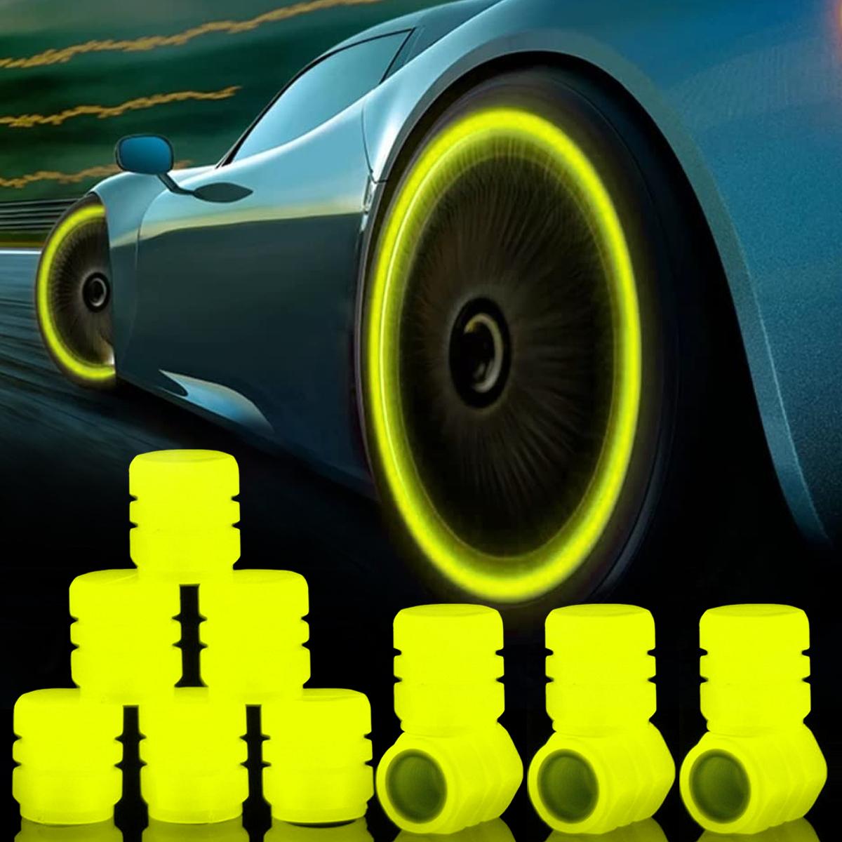 

12 шт. светящиеся колпачки для вентилей шин, ступицы колес автомобиля, светящиеся пылезащитные декоративные колпачки для обода шины, насадки для мотоцикла, велосипеда жёлтый