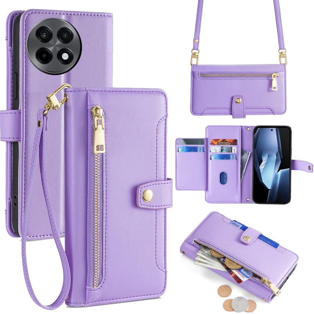 For OnePlus Ace 5 5G/Ace 5 Pro 5G Case Zipper Pocket Wallet Leather Phone Cover with 2 Straps