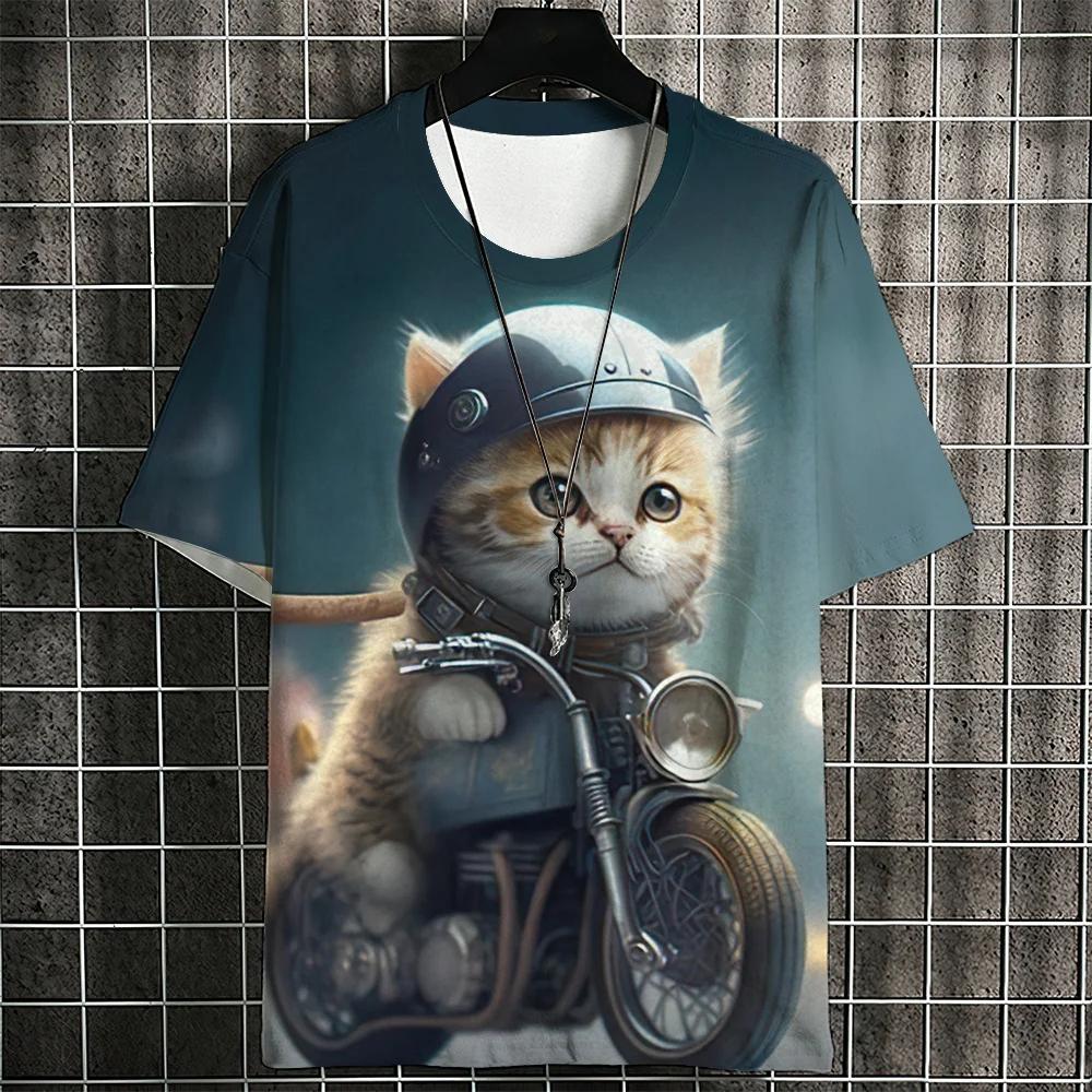 Cartoon Cat Men's T-Shirt Japanese Style Ukiyo-e Cat Printing T-Shirts Casual Loose Short Sleeve Tee Oversized Men Clothing Tops