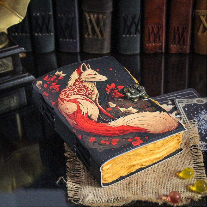 

Vintage Handmade leather Journal, Grimoire Fat journal Blank spell book of shadows Christmas Celestial Gifts For Him Her 7 x 5 in