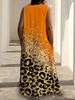 Plus Size African Impressionist Gold Leopard Sleeveless Long Dress