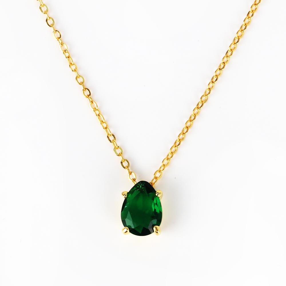 

Emerald Crystal Zircon Waterdrop Charm Pendant Necklace for Women Charms Fashion Green Rhinestone Female Vintage Jewelry