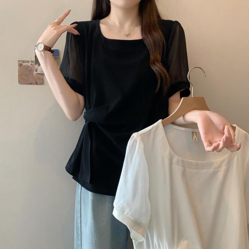 

Summer Plus Size Women s Slimming T-Shirt: Simple Design, Round Neck, Waist-Cinching, Belly-Covering 2XL чорний