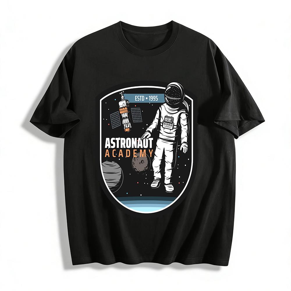 

Vintage Astronaut Academy Print Tee Space Themed Casual Top Pure cotton T-shirt XXS