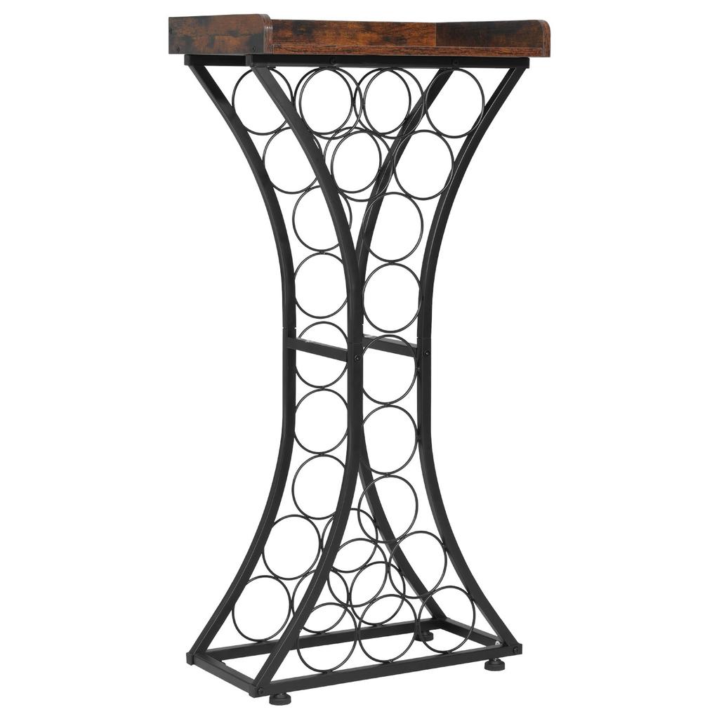 15 Bottle Wine Rack,Iron Freestanding Floor Wine Holder, Mini Bar Stand Liquor Cabinet with Wood Tabletop, For Home Bar,Kitchen,Living Room,Dining