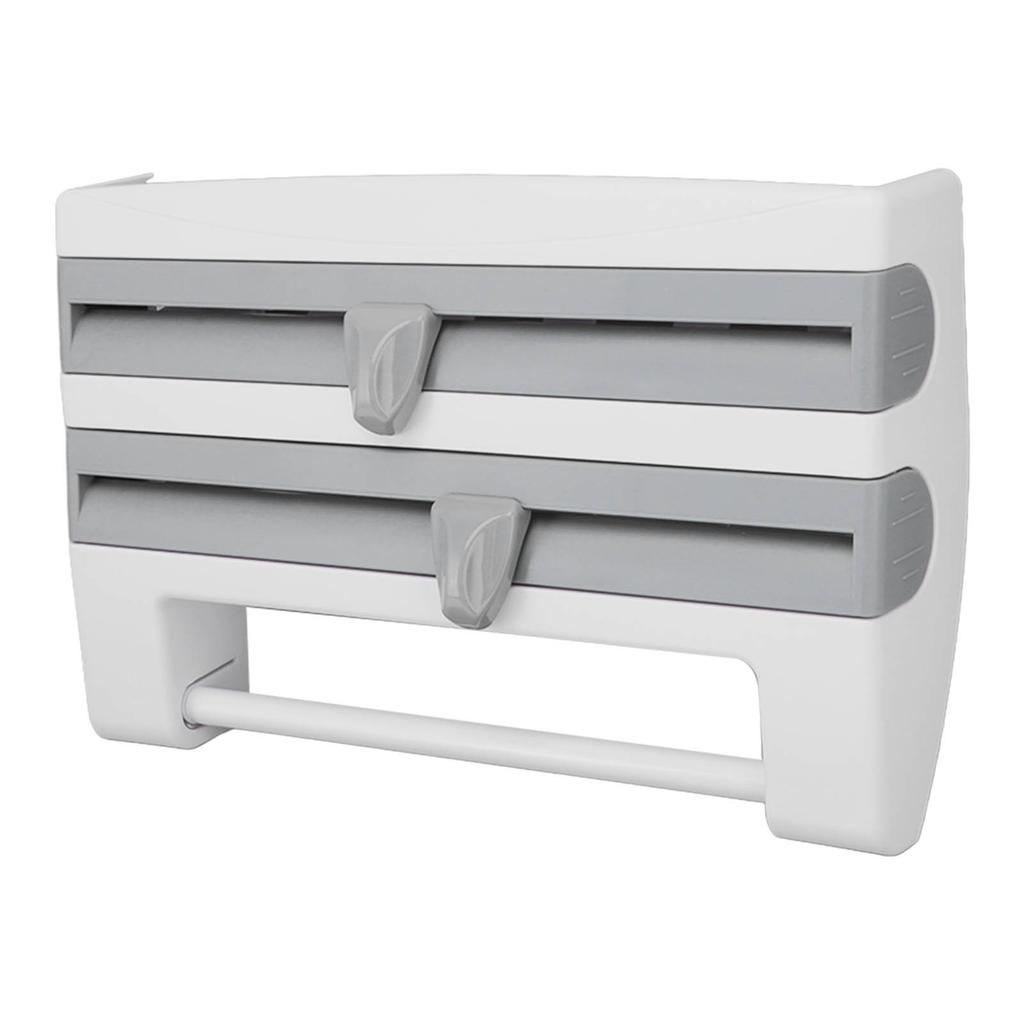 Cling Film Holder Wall Mount Multifunctional Cling Film Cutter with Screws for Kitchen Grey Blue