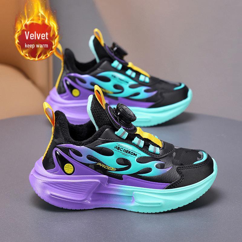 Boys' 2025 Autumn/Winter Waterproof Leather Sports Shoes with Plus Velvet for Middle and Older Kids