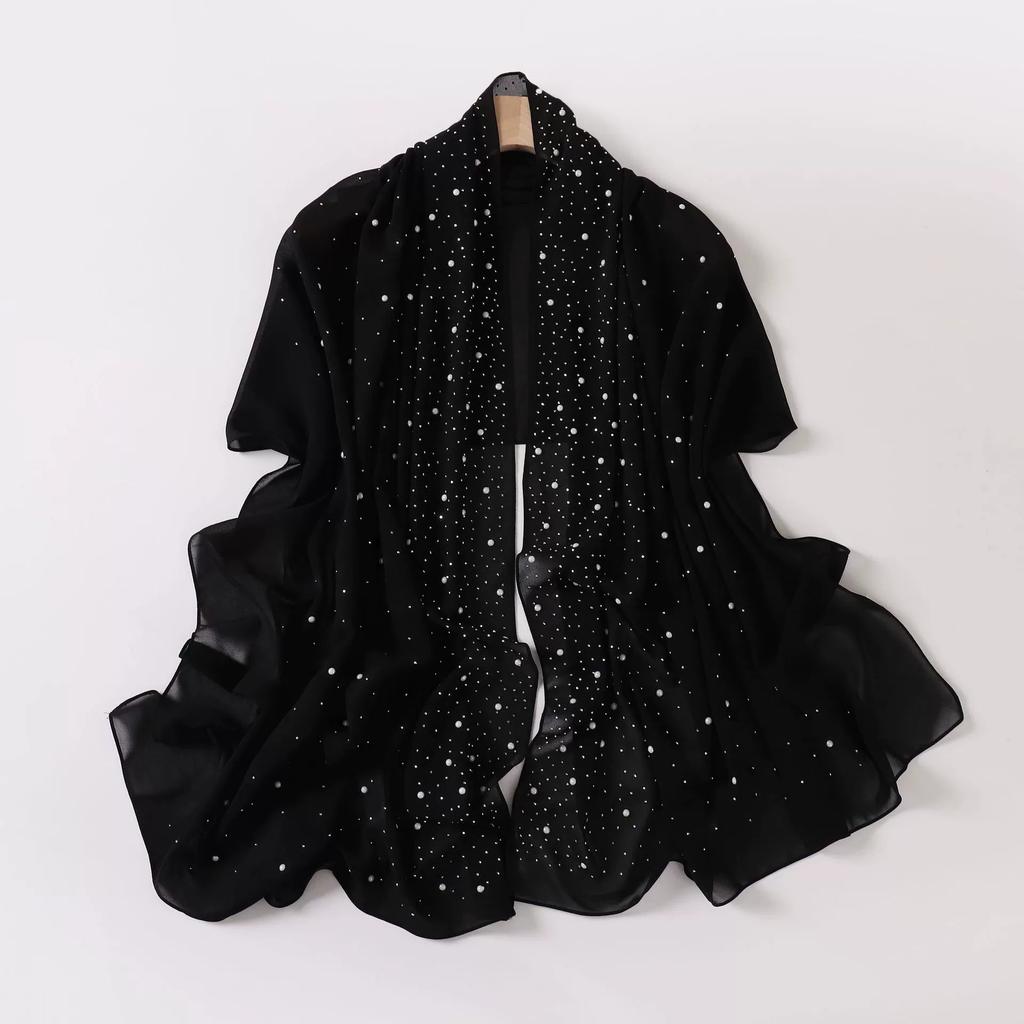 Diamond Pearl Chiffon Hijabs For Women Muslim Fashion Long Shawl Head Wrap For Women Turbans For Women Ramadan Turban Femme