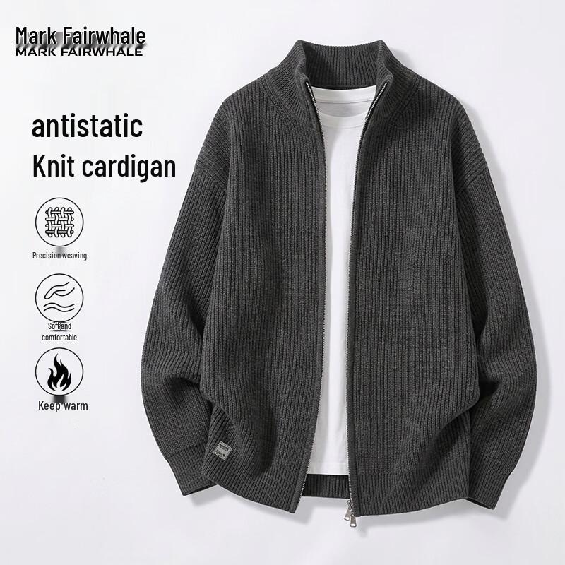 MARK FAIRWHALE Men's Vintage Heavyweight Thermal Full-Zip Knitted Cardigan