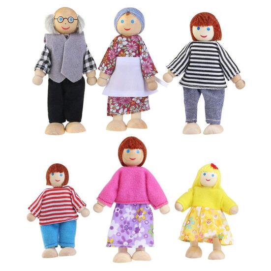 Wooden Happy Family Dressed Puppet Flexible Joints Doll Kids Toy Birthday Gift
