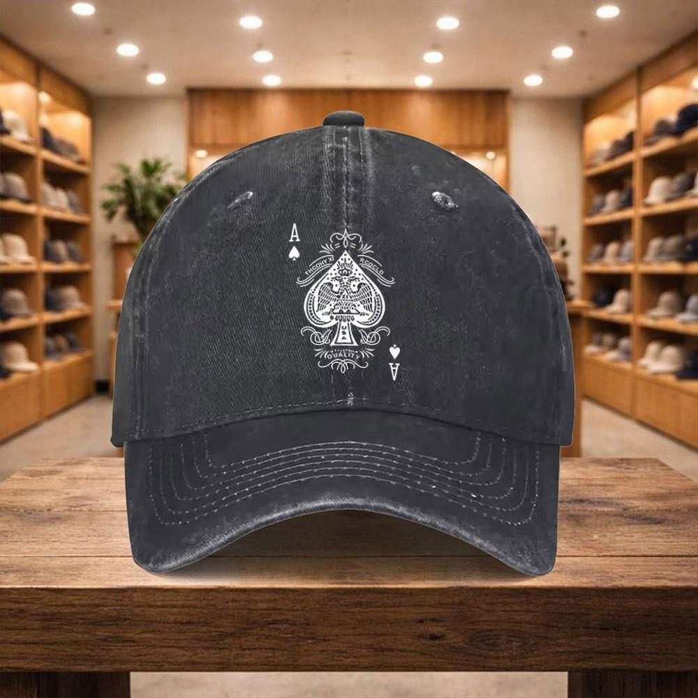 Ace of Spades Graphic Baseball Cap Washed Denim Casual Adjustable Sports Hat