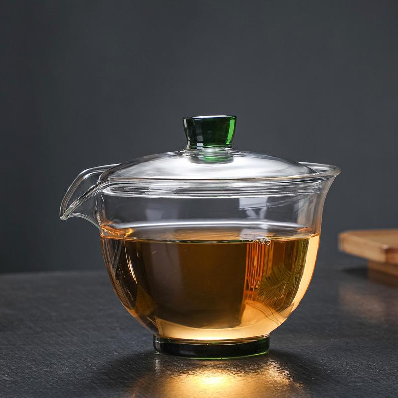 HMLOVE Heat-resistant Glass Gaiwan Transparent Cover Bowl Lid Big Tea Cup Tureen Travel Teaware Sets Household Gift 200ML