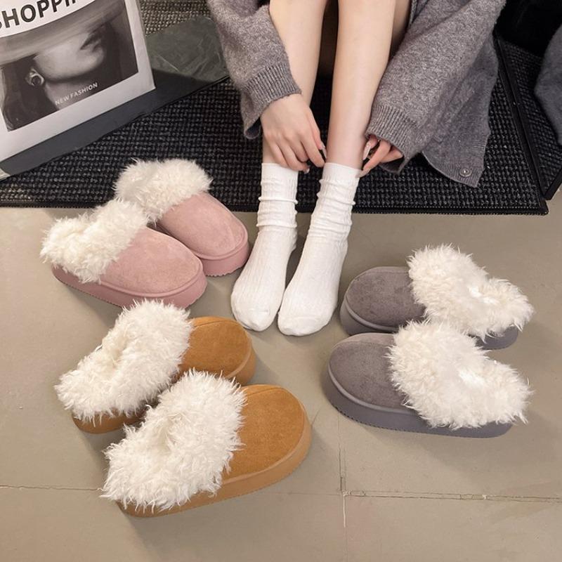 Fashion Platform Thickened Plush Enhanced Khmer Slippers for Women Winter Outside Wear Comfortable New Style