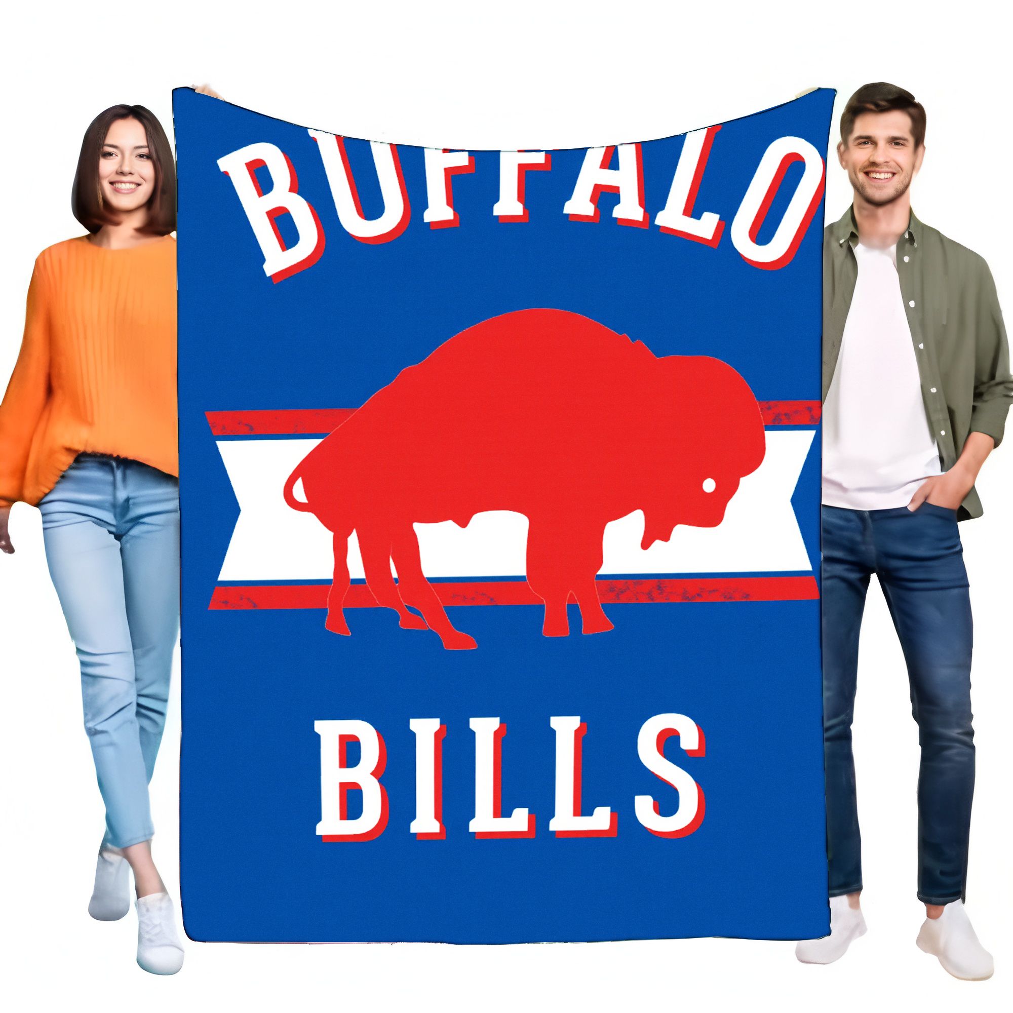 Buffalo Bills Large Blue Blanket with Red Buffalo Silhouette Soft Throw for Couch, Perfect for NFL Fans, Features White Text wit 75X95CM