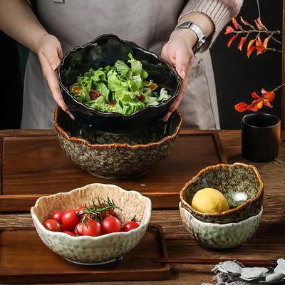 Japanischer Hammer unregelmäßige Keramikschale Salatschüssel Zuhause Obstteller kreatives Geschirr Dessertschale Müslischale Frühstücksschale.