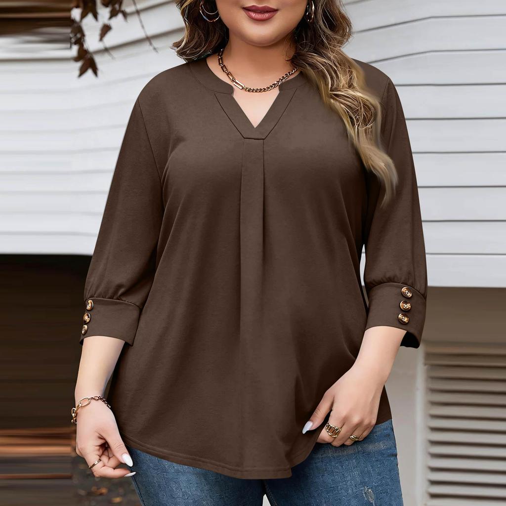 Women's Fashionable Casual Plus-Size V-Neck Button-Down Short-Sleeve Top