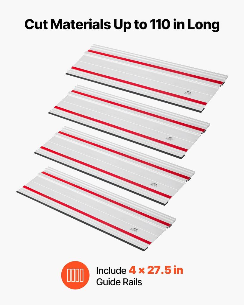 Track Saw Guide Rail, 2794 mm Cutting Range, Kit Includes 2 x 698.5 mm Aluminum Extruded Guide Rails and 3 Connectors, Compatible with Makita, Festool
