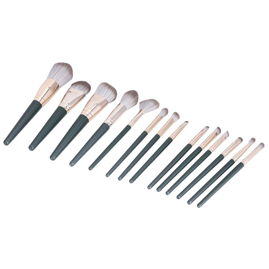 14Pcs Makeup Brush Set Dark Green Beginner Cosmetic Powder Blusher Eyeshadow Blending Tool