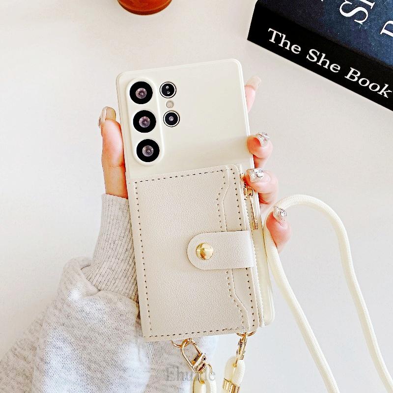 Luxury Wallet Strap Case for Samsung Galaxy S26 S25 Ultra S24 FE S23 Plus S22 S21 A56 A16 Crossbody Lanyard PU Leather Bag Cover