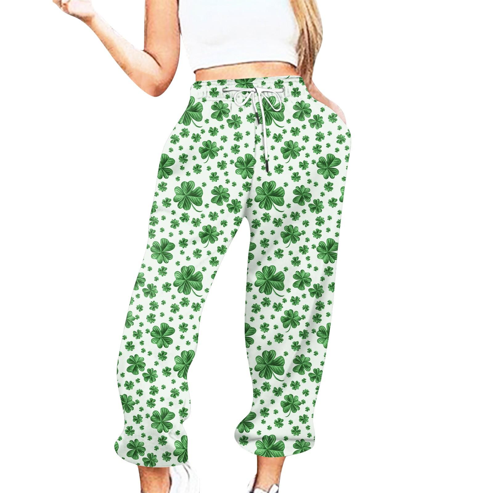 

Женская повседневная одежда St. Повседневные брюки с эластичной резинкой на талии и принтом Дня Святого Патрика XL