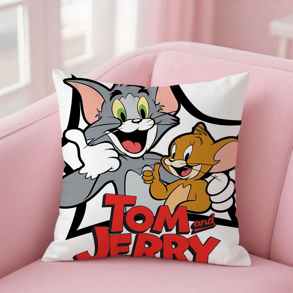 Husa de Pernă Amuzantă Desen Animat T-Tom și J-Jerry Pătrată Imprimare Față-Verso Pluș Scurt Husă Pernă Canapea Dormitor Noptieră