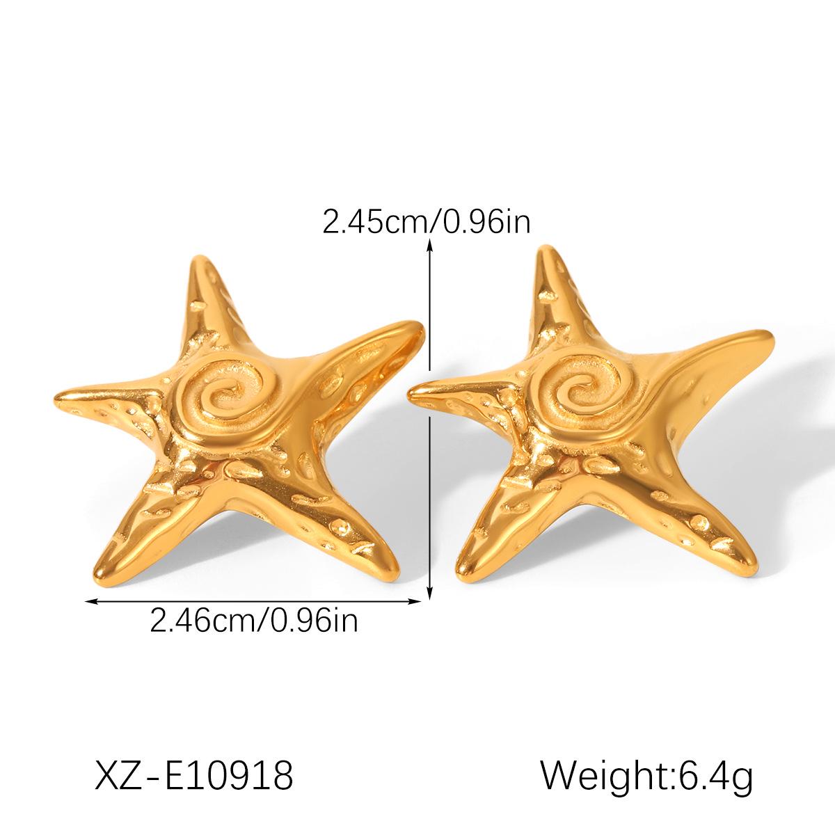 

18K Gold Plated Hammered Starfish Stainless Steel Dangle Earrings: Ocean Style Jewelry for Women