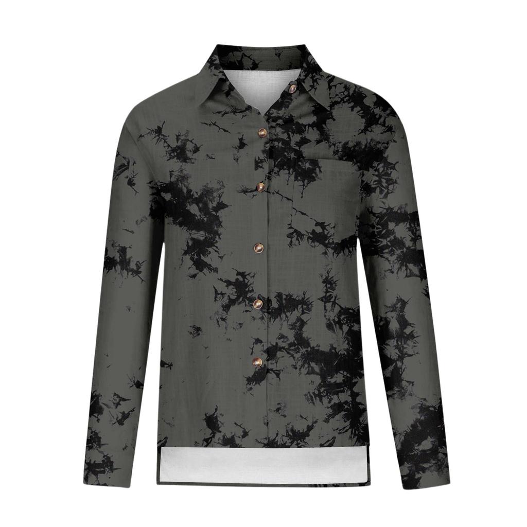 Women's Loose Floral Print Stand Collar Long Sleeve Cotton And Linen Top