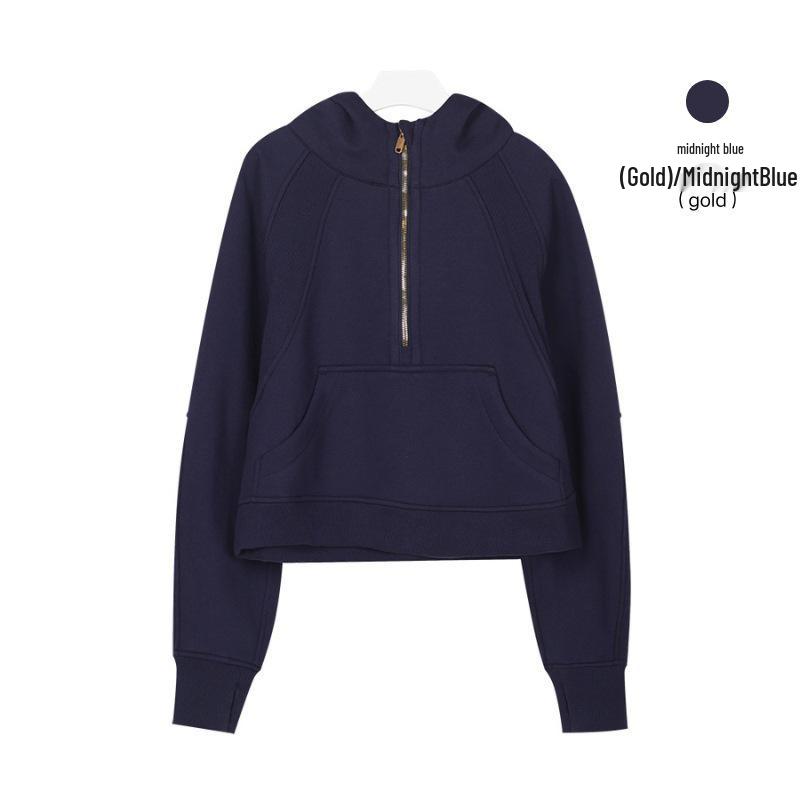 Lulu Scuba Half-Zip Fleece Hoodie: Loose Fit Casual Sports Yoga Jacket L
