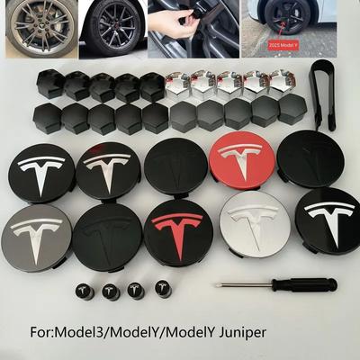 Para Model 3 ModelY Juniper Tapacubos de Rueda de Coche 4 Piezas 26 Piezas 30 Piezas 56 mm Tapas Centrales Tapas de Buje de Llantas Logo Tapas de Buje Accesorios de Automóvil