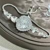 Women's Heart Shaped Bracelet Watch Rhinestone Heart Quartz Wristwatch Adjustable Slider Bracelet Dress Watch