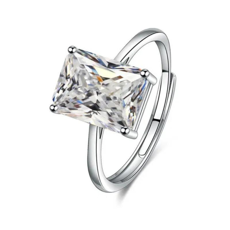 1SET European and American Romantic Emerald Rectangular Zircon Jewelry Set Women's Personality Colorful Rhinestone Necklace Earring Adjustable Ring