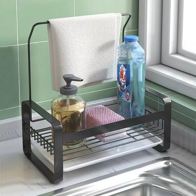 Kitchen Over Sink Storage Organizer Clean Sponge and Wrap Towel Storage Rack Clean Gel Metal Organizer Towel Dring Rack