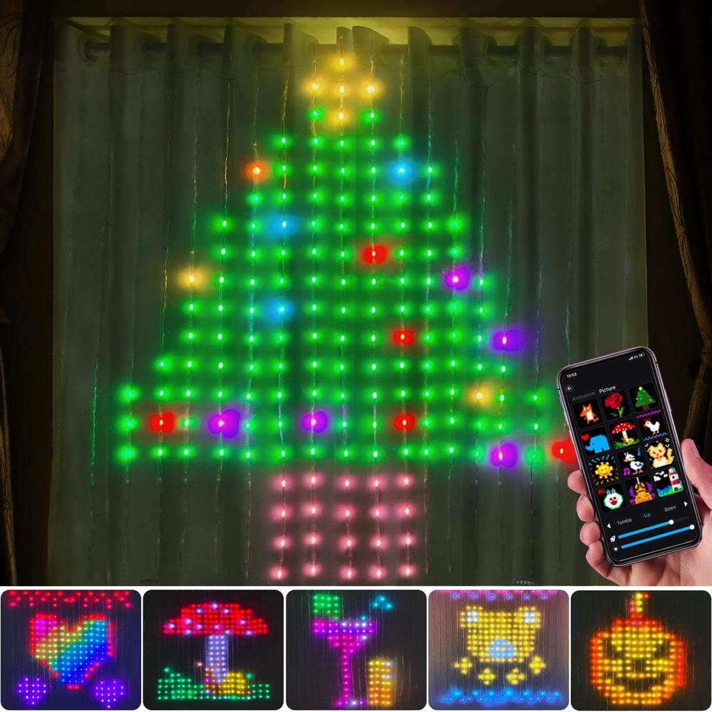 USB DC5V WS2812B Smart Led String Christmas Lights Bluetooth Music App Control RGBIC Curtain LED Addressable Party Decoration