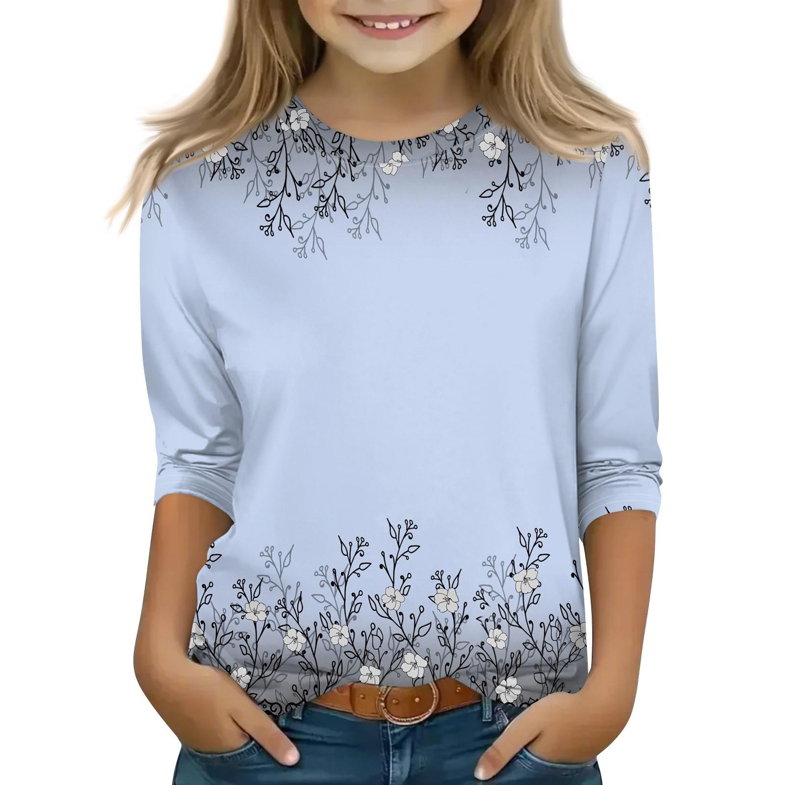 

Топы с принтом для девочек 5-16 лет с круглым вырезом и рукавами 3/4 Футболки Модные топы Наряды Футболки 150