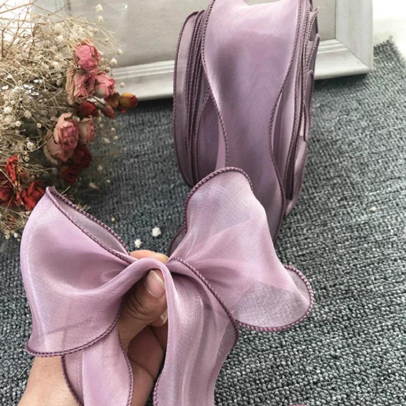 35Meters Wavy Organza Ribbon Silky DIY Hair Bow Making Material Accessories Wide Colorful Gradient Satin Lace Wave Hemming Tape