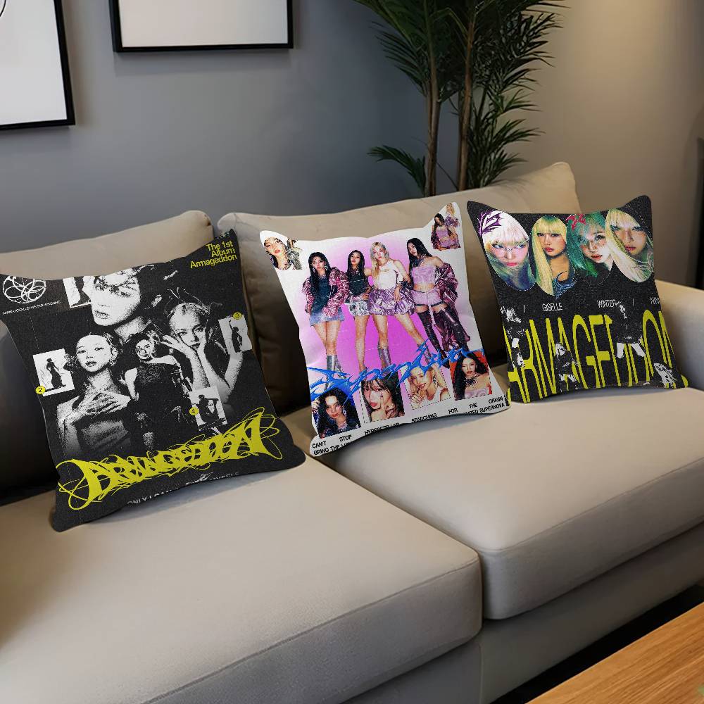Kpop Style A-Aespa Personalized Pillow Dust Cover Bedroom Kids Party Decoration Pillowcase Birthday Children Gift