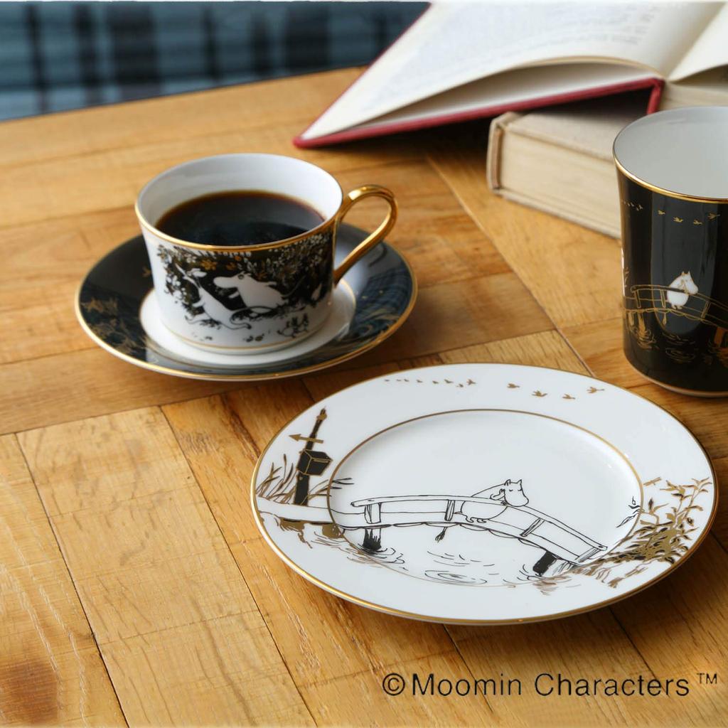 Noritake Cup & Saucer (for Both Coffee and Tea), 245cc, Moomin, "Moomin Comet" Design, Black Bone China, TG93686/N-090L