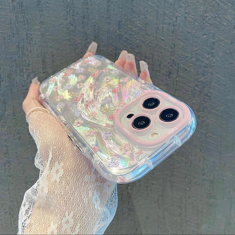 Spring and summer new full screen flowers are suitable for Apple 11Promax mobile phone case 11pro feather puff case IMD fine hole