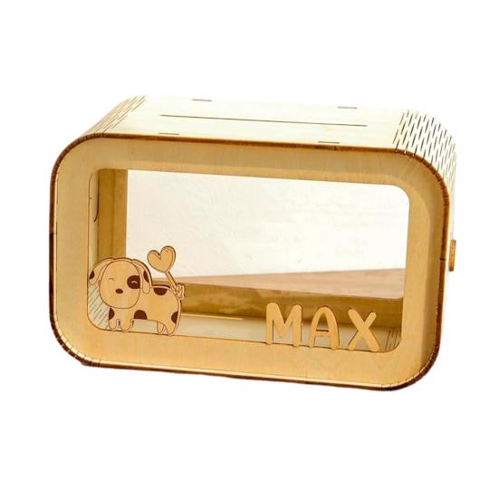 Wooden Piggy Bank for Kids Clear Window Money Saving Box Cute Cash Vault Container S хаки