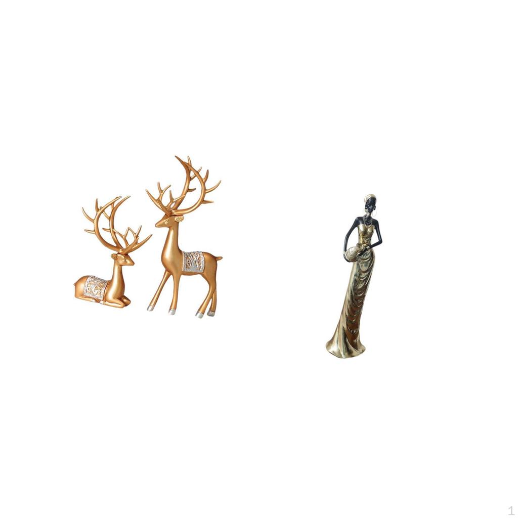 European Reindeer Sculpture And African Tribal Lady Figurine Collectable Vintage Art Crafts for Home