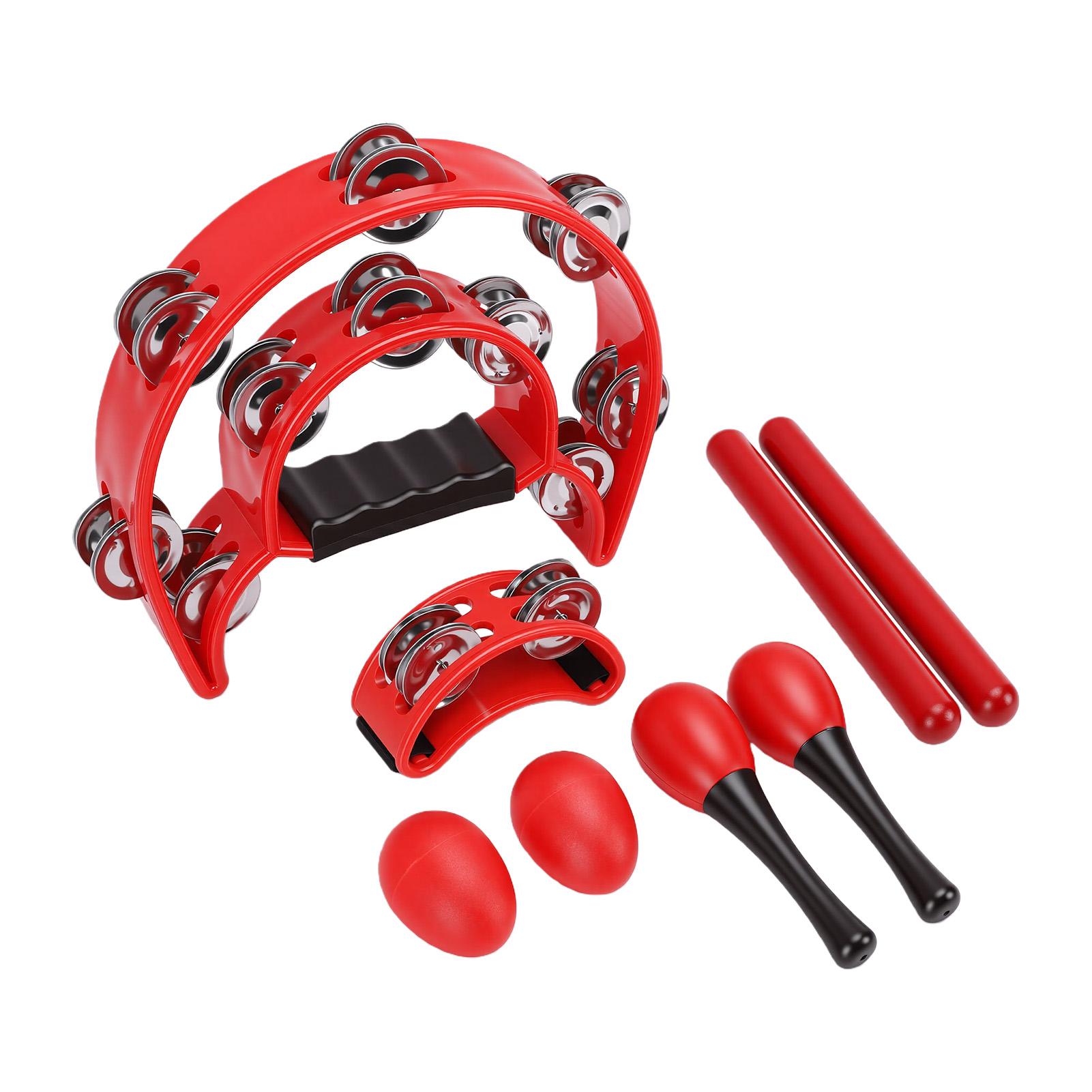 

8Pcs Red Percussion Set Tambourine Maracas Rhythm Sticks Egg Shaker for Party Music Education Classroom Performance