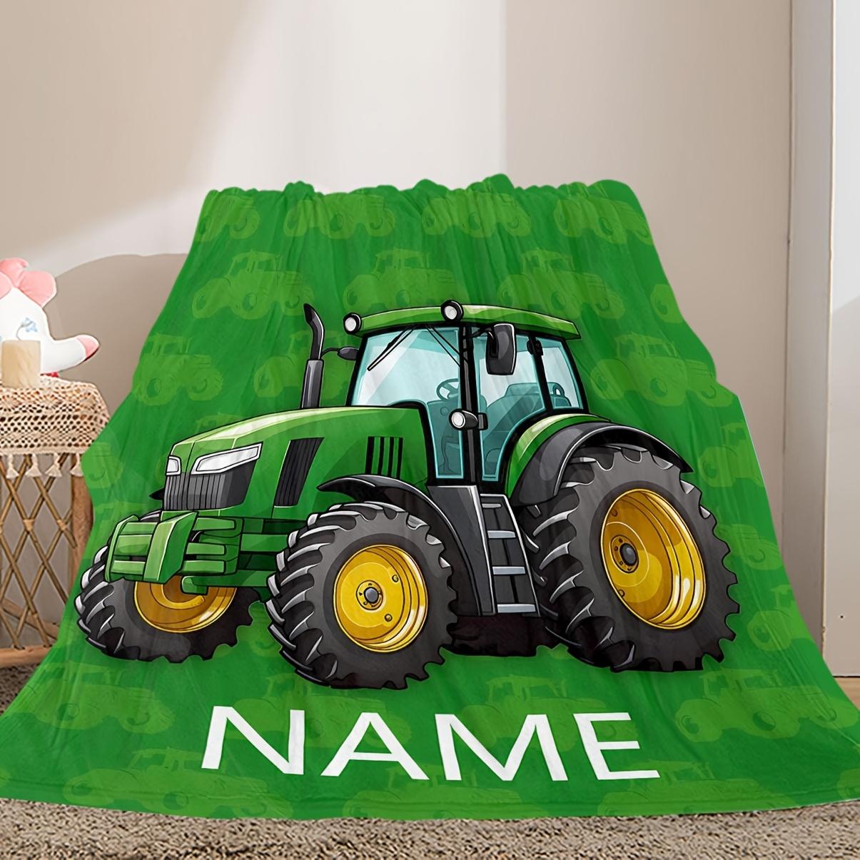 

Customizable Tractor Blanket - Soft Flannel, Green with Yellow Wheels & NAME Design Perfect for Sofa Bed or Living Room Decor 30x40in