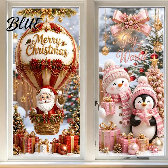 Seasonal Home Beautification Christmas Window Clings Cute Snowman Santa Penguin Reindeer Stickers for Waterproof PVC Decor Glass Reusable