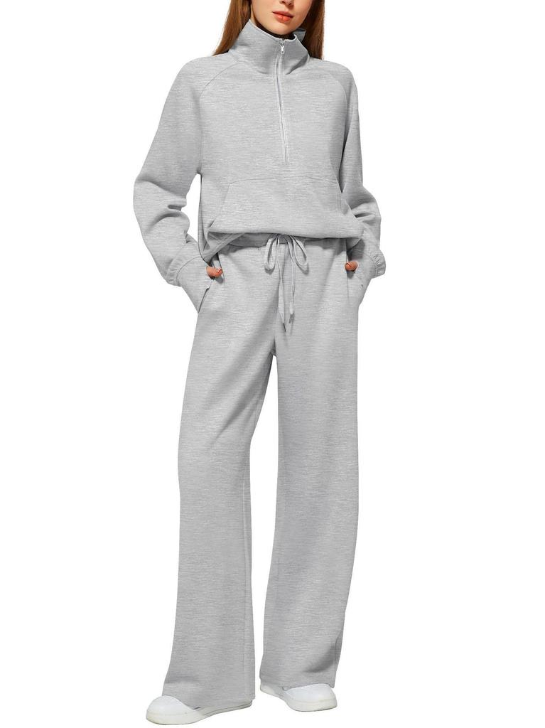 2025 Women's Oversized Half-Zip Sweatshirt and Wide-Leg Pants Set for Autumn/Winter
