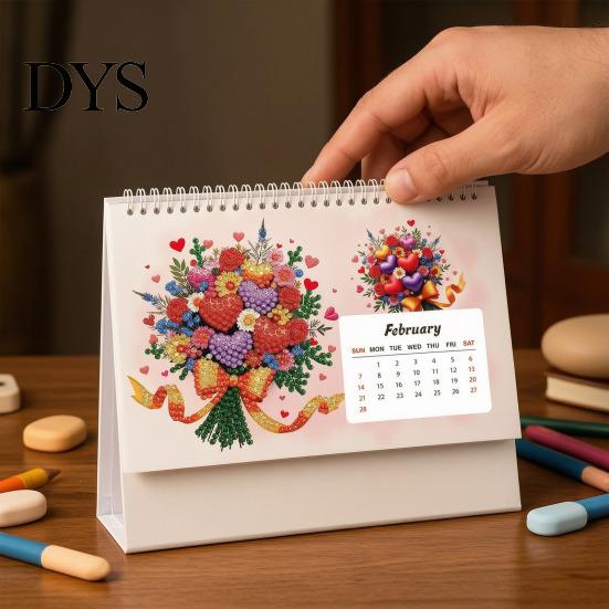 Practical Tabletop Planner Diamond Art Desk Calendar Kit, 2027 Craft 12 Monthly Desktop Organizer from Jan To Dec, DIY for Home Office Decor Kit