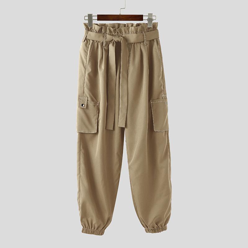 

INCERUN Мужские повседневные брюки гаремы с эластичным поясом, длинные, карго 5XL хаки