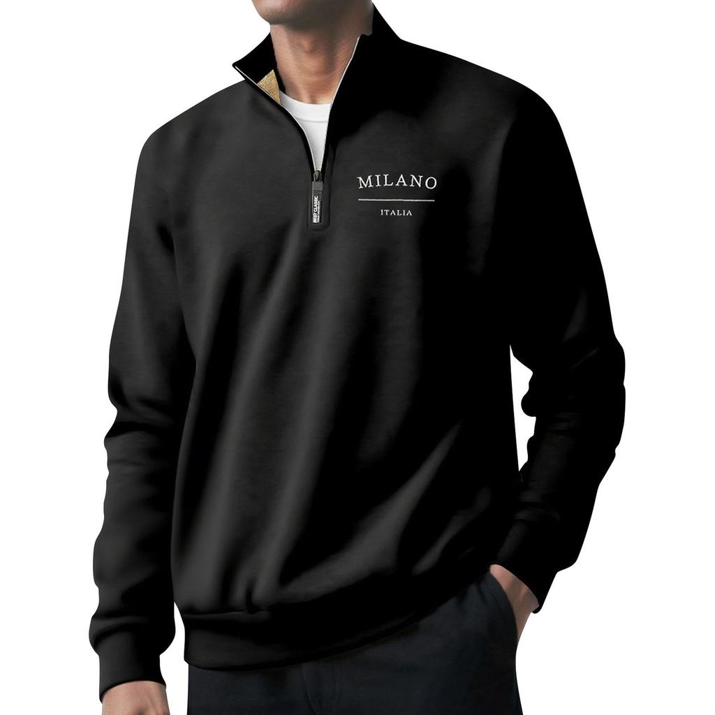 Men's Pullover Long Sleeved Stand Up Collar Sweatshirt Casual Cut Height Collar Lamb Wool Base Shirt
